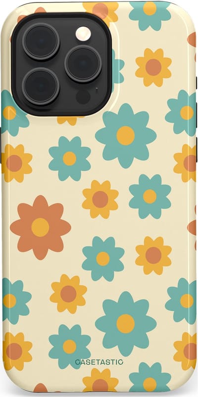 Casetastic hoesje geschikt voor Apple iPhone 15 Pro Max - MagSafe - Dubbellaagse bescherming - Retro bloei - Fashion Case - Crème Mintgroen Goud Perzik