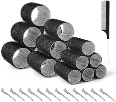 Krulspelden Set - 31 Delige Zelfklevende Haarrollers - 3 Maten (20mm, 30mm, 40mm) - Inclusief 12 Haarspelden & Kam - Hittevrije Krulspelden voor Lang en Kort Haar - Zwart