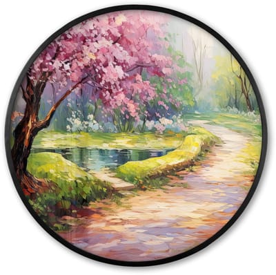 Poster in lijst Rond - Fotolijst 60x60 cm - Posters - Watercolor - Natuur - Bomen - Kunst - Bloemen - Ronde posterlijst zwart - Decoratie - Wanddecoratie woonkamer - Muurdecoratie slaapkamer
