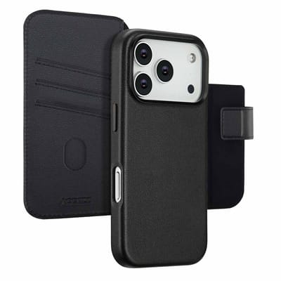 Accezz Hoesje - Geschikt voor Apple iPhone 17 Pro - Leather Bookcase 2-in-1 geschikt voor MagSafe - Black