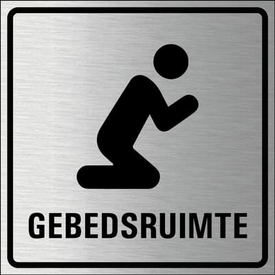 Gebedsruimte bordje, geborsteld aluminium 100 x 100 mm