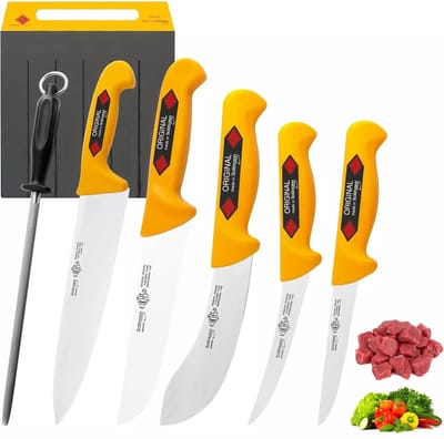Eikaso Solingen Slagersmessenset 6-Delig – Incl. Fileermes, Chefmessen, Uitbeenmessen & Aanzetstaal
