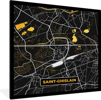 Fotolijst incl. Poster - Kaart - Plattegrond - Saint-Ghislain - Gold - Stadskaart - 40x40 cm - Posterlijst