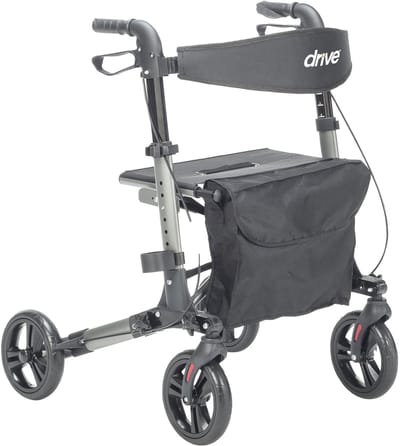 Rollator Moka - Drie dubbel opvouwbaar - Gebruikersgewicht tot 136 kg - Inclusief tas, rugsteun en stokhouder - Drive