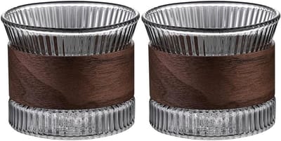 Set van 2 Glazen Espresso Kopjes van 170 ml met Onbreekbaar Walnoothout - Perfect voor Cappuccino, Thee en Koffie Liefhebbers