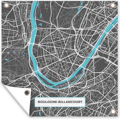 Tuin poster Frankrijk - Stadskaart - Kaart - Plattegrond - Boulogne-Billancourt - 200x200 cm - Tuindoek