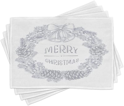 New Bed Kerstmis Krans Vintage Stijl Set van 4 Placemat voor Eettafel, Wasbare Stof met Antislip Achterkant