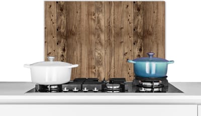 Spatscherm keuken 60x40 cm - Kookplaat achterwand Eikenhout - Patronen - Planken - Muurbeschermer - Spatwand fornuis - Hoogwaardig aluminium