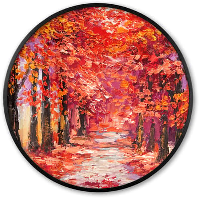 Poster in lijst Rond - Fotolijst 60x60 cm - Posters - Schilderij - Bomen - Herfst - Olieverf - Ronde posterlijst zwart - Decoratie - Wanddecoratie woonkamer - Muurdecoratie slaapkamer