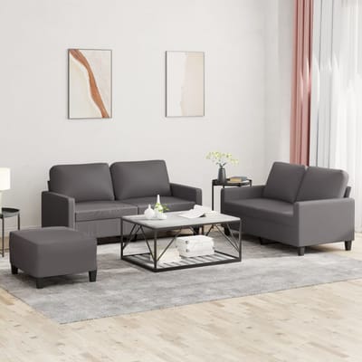 vidaXL - 3-delige - Loungeset - met - kussens - kunstleer - grijs