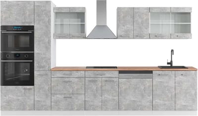 Vicco R-Line Keukenblok – 350 cm met hoge kast, WB Eik Beton/Wit