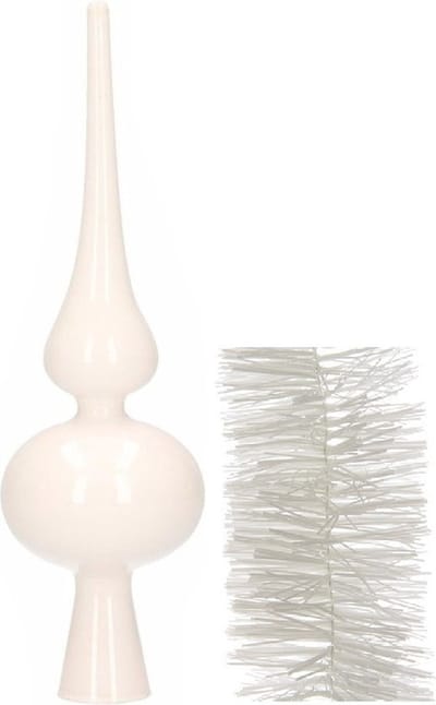Kerstversiering glazen piek glans 26 cm en folieslingers pakket winter wit van 3x stuks - Kerstboomversiering