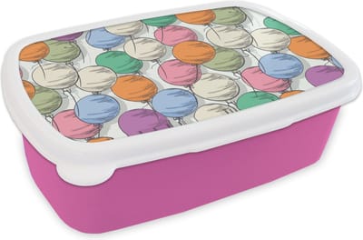 Broodtrommel Roze - Lunchbox - Brooddoos - Ballonnen - Patroon - Feest - 18x12x6 cm - Kinderen - Meisje