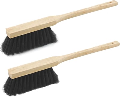 2x handbezems lange steel I 60 cm I paardenhaar borstel I auto sneeuwbezem veegbezem wasborstel borstel en pan