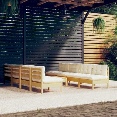 vidaXL - 9-delige - Loungeset - met - crèmekleurige - kussens - massief - grenenhout