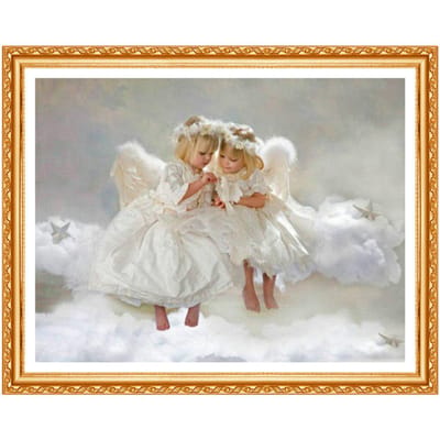 LI LOYE Diamant Twee Engelen Diamantschilderij Volledige Ronde Diamant Borduurwerk Huisdecoratie Patroon Kits 20X30CM white