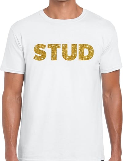 Stud goud glitter tekst t-shirt wit heren - heren shirt Stud S