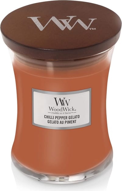 Geurende Kaars met Houten Lont, Chili Pepper Gelato Geur, Middelgroot Zandlopermodel