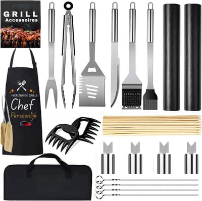 AMA® Bbq Gereedschap - Bbq Accesoires - Bbq tang - 4x1x3cm - Zwart en Zilver