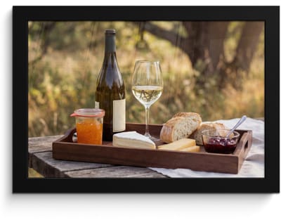 Poster in lijst - Fotolijst 30x20 cm - Posters - Picknick - Wijn - Kaasplankje - Posterlijst zwart - Decoratie - Wanddecoratie woonkamer - Muurdecoratie slaapkamer