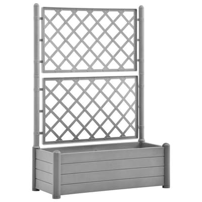 Plantenbak met klimrek - Bloembak - Weerbestendig - Met trellis - Buiten - Plantenrek - 90 Liter - Steengrijs