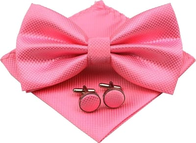 Fako Fashion - Vlinderstrik, Pochette & Manchetknopen - Kleine Ruit - Vlinderdas - Strikje - Pochet - Fuchsia