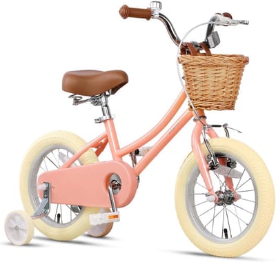Meisjesfiets met mand - Kinderfiets - Leren fietsen - Verstelbaar zadel en stuur - 12-20 inch - Perzik
