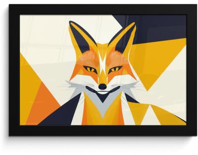 Poster in lijst - Fotolijst 30x20 cm - Posters - Vos - Oranje - Abstract - Driehoeken - Posterlijst zwart - Decoratie - Wanddecoratie woonkamer - Muurdecoratie slaapkamer