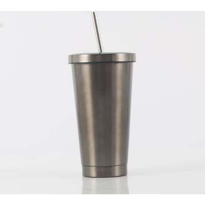 Dubbelwandige RVS Beker met Rietje Cadeau Beker Fabrikanten Heren- en Dames Vacuüm Koffiebekers 16oz
