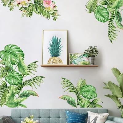 Tropische Palmbladeren Muurstickers - Groene Planten Decoratie - Zelfklevend en Verwijderbaar voor Woonkamer of Slaapkamer, Natuurlijke Wanddecoratie