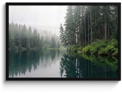 Poster in lijst - Fotolijst 90x60 cm - Posters - Bergen - Meer - Bos - Posterlijst zwart - Decoratie - Wanddecoratie woonkamer - Muurdecoratie slaapkamer