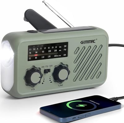 Noodradio Solar Opwindbaar en Batterij - Noodpakket - Draagbare Survival Radio - 4000 mAh - Powerbank Zonneenergie - Bouwradio - Zaklamp – Groen