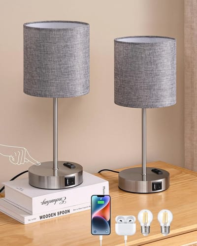 Set van 2 Modern Tactiele Bedlampen met USB-poorten en Stopcontact