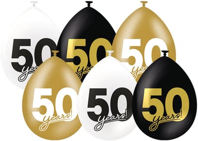 Ballonnen | 50 jaar | Collectie: Celebration! | Zwart, Goud & Wit | 6 stuks