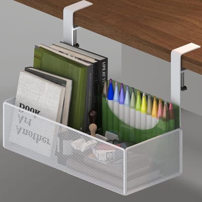 Onder Bureau Opbergplank - Bureau Organizer Mand - Kantoor Organiseren - Metalen Draadmand - Niet gespecificeerd - Wit