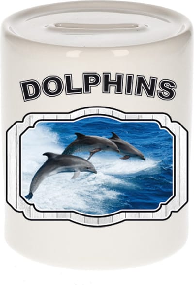 Dieren liefhebber dolfijn groep spaarpot 9 cm jongens en meisjes - keramiek - Cadeau spaarpotten dolfijnen liefhebber