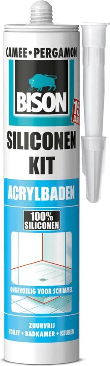 Bison Siliconenkit Acrylbaden camee koker 300 ml - waterbestendige kit, zuurvrij, acrylbaden, kunststof douchewanden, badkamer, eenvoudig aan te brengen kit