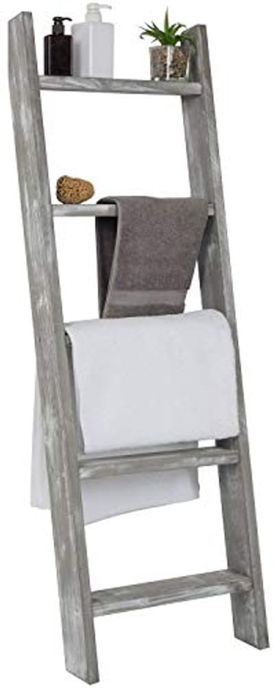 Rustiek Houten Ladder-Stijl Dekenrek met Wit Finish