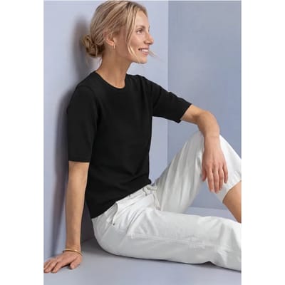 T-shirt met korte mouwen en ronde hals in effen kleur