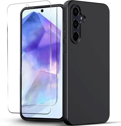 Hoesje Geschikt voor Samsung Galaxy A55 Zwart Telefoonhoesje - Anti-Shock Case Cover met 1x Screenprotector