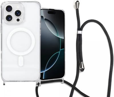 Hoesje met Koord Geschikt voor Apple iPhone 16 Pro - Compatibel met MagSafe - Schokbestendig Flexibel TPU - Back Cover met Ketting - Transparant