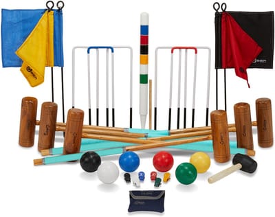 Ubergames- Pro Croquet set - Engels Tuinspel - 6-persoons - Hardhouten Mallets - Kunststof Ballen - 11mm Stalen Poorten