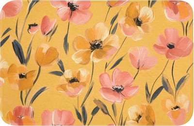 WC mat 60x40 cm - Antislip - Bloemen - Geschilderd - Geel - Toiletmat - Vloermat - Douchemat - Toilet tapijt - Toiletmatten