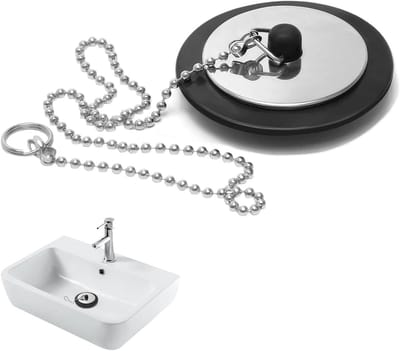 Gootsteenstekker Set - Afvoerstop Bad - Water Dicht Maken - Met Ketting - 43 mm - Zwart