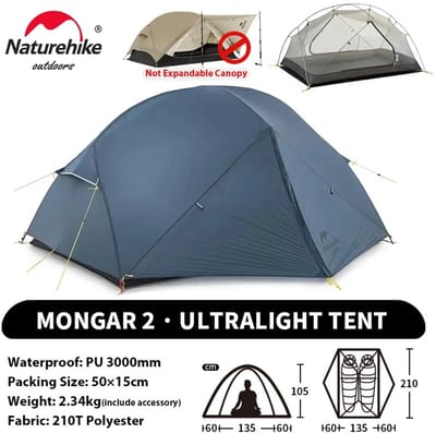 Brandistry - Ultralichtgewicht tent - Tent - Trekking Tent - Kampeertent - Tweepersoons - 3 seizoenen - Waterdicht - Blauw