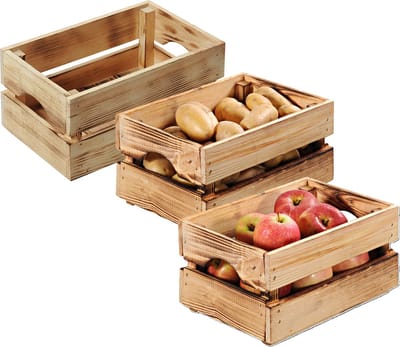 Kesper Fruitkisten opslagbox - 3x - old look - lichtbruin - hout - L40 x B30 x H23 cm - Kisten/kistjes