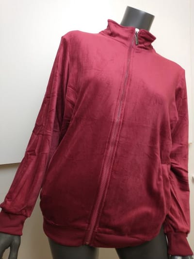 Dames huispak Fiona-effen bordeaux rood-velours-loungewear-Maat 42-joggingpak-vrijetijdspak