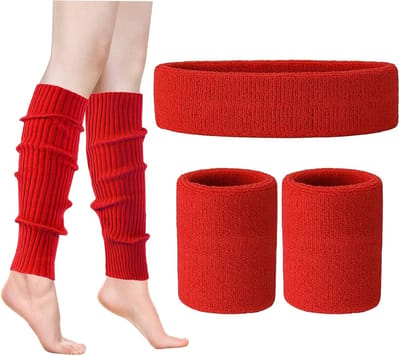 Legwarmers Set voor Dames in Neon Kleuren - 80s Stijl, Gebreide Accessoires voor Fitness en Feestjes, Rood, 20cm