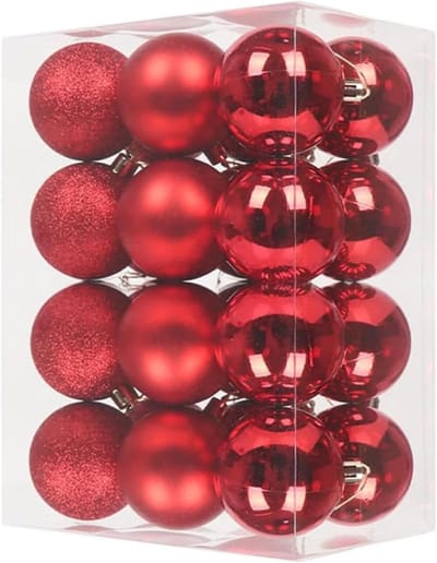 Set van 24 Rode Kerstballen 3 cm, Schokbestendige Versieringen voor de Kerstboom, Glanzende Decoraties en Kerstversieringen