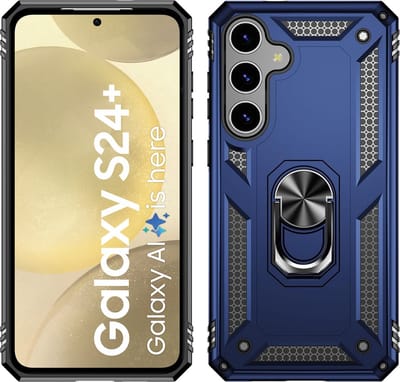 Hoesje Geschikt voor Samsung Galaxy S24 Plus hoesje - Hybrid Armor Anti-Shock hoes - Arara Ringhouder TPU backcover - Blauw